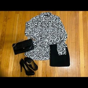 Halogen Hidden Button Long Sleeve Blouse-Ivory/Blk